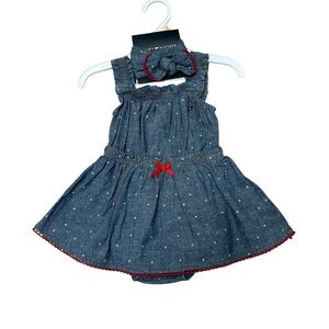 Baby Girls Cotton Pom-Pom-Trim Printed Chambray Sunsuit & Headband, 2 Piece Set